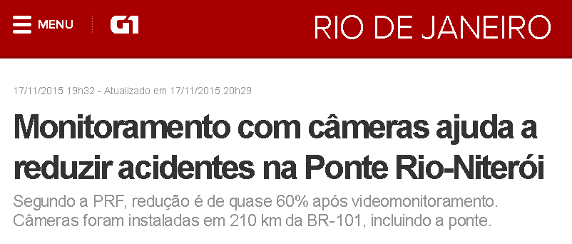 Notícia sobre início da multa por radares na Ponte Rio-Niterói